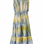 afro gul/blå långklänning öppen rygg 599 kr