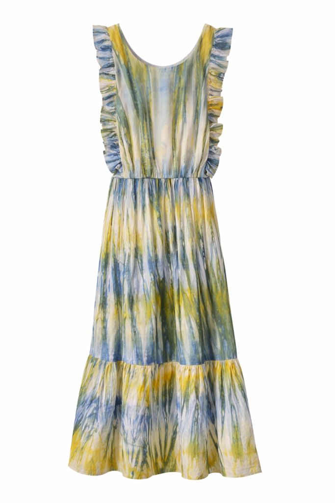 afro gul/blå långklänning öppen rygg 599 kr